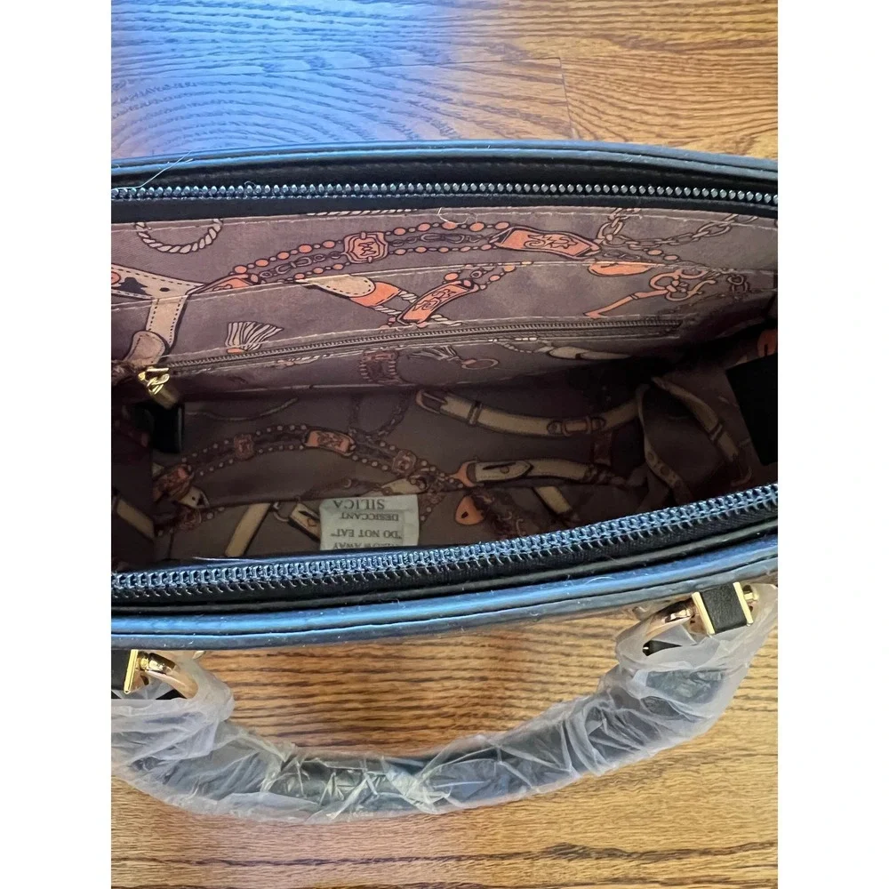 La Terre Black Croco Embossed Vegan Leather Satchel Bag NWT OS